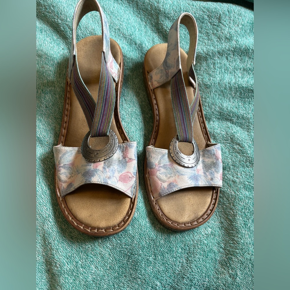 Rieker Anti-stress Cream and Silver Sandals with Ankle Straps
